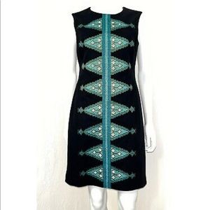 A nthropologie Black Split Diamonds Embroidered Shift Dress Size 8